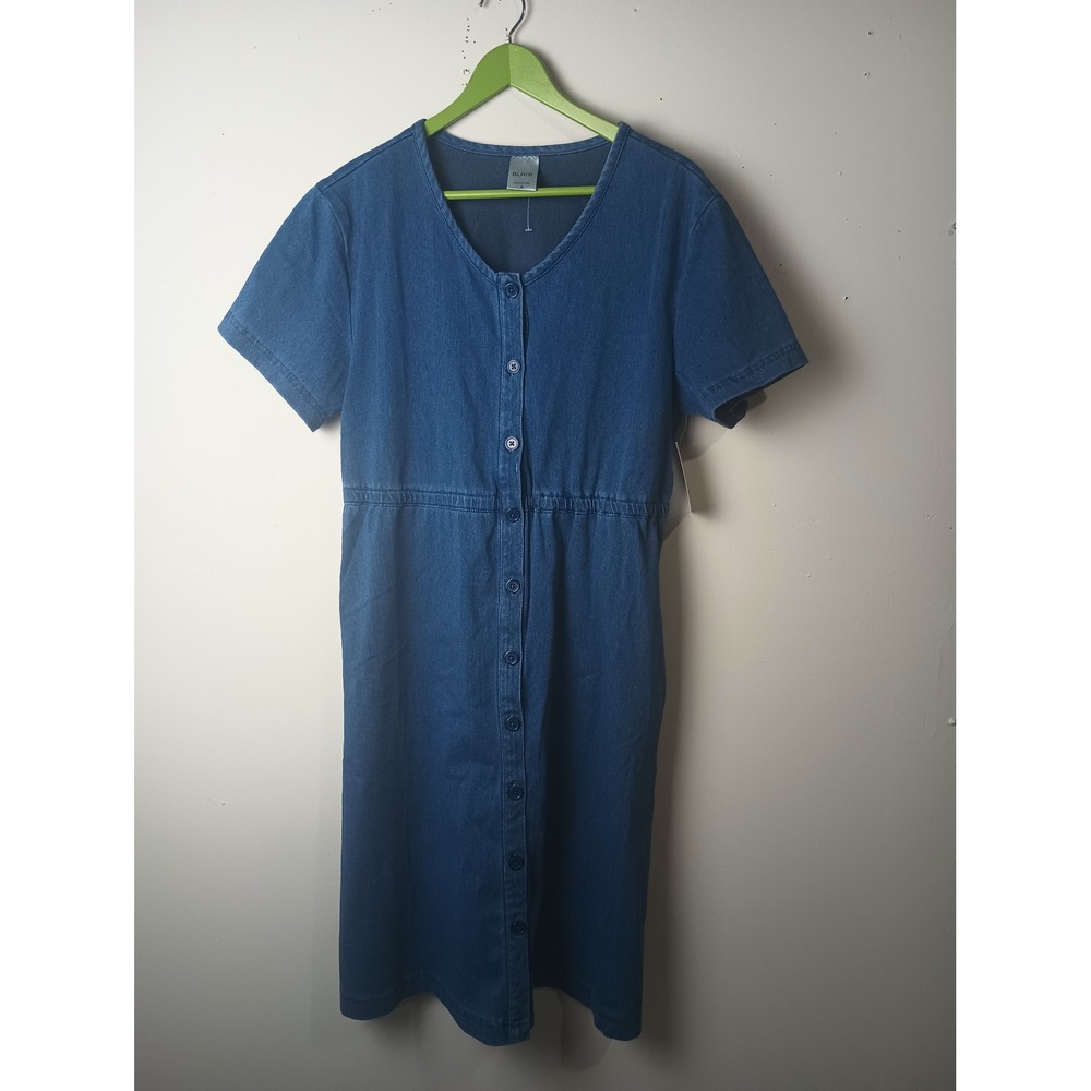Blair Womens Medium Wash Denim Button Down Midi Dress Elastic Waist Blue Size M